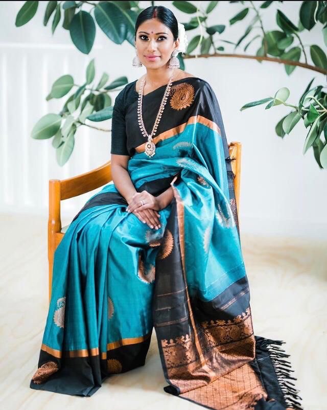 Black & Blue Zari Woven Banarasi Soft Silk by Icultuer