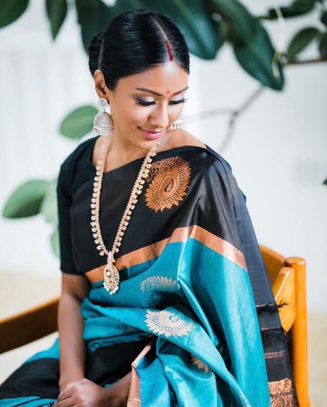 Black & Blue Zari Woven Banarasi Soft Silk by Icultuer