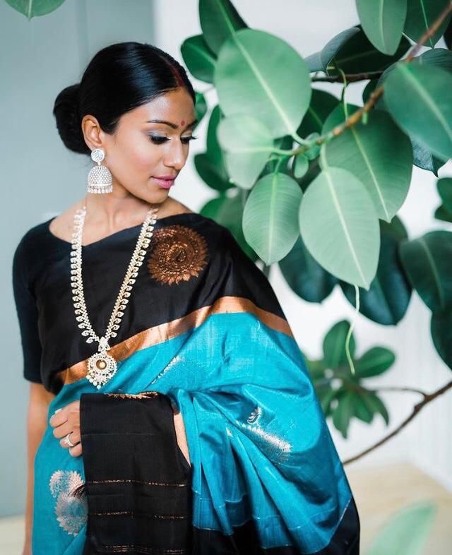 Black & Blue Zari Woven Banarasi Soft Silk by Icultuer