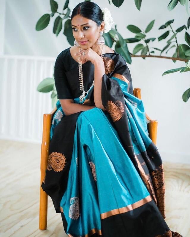 Black & Blue Zari Woven Banarasi Soft Silk by Icultuer