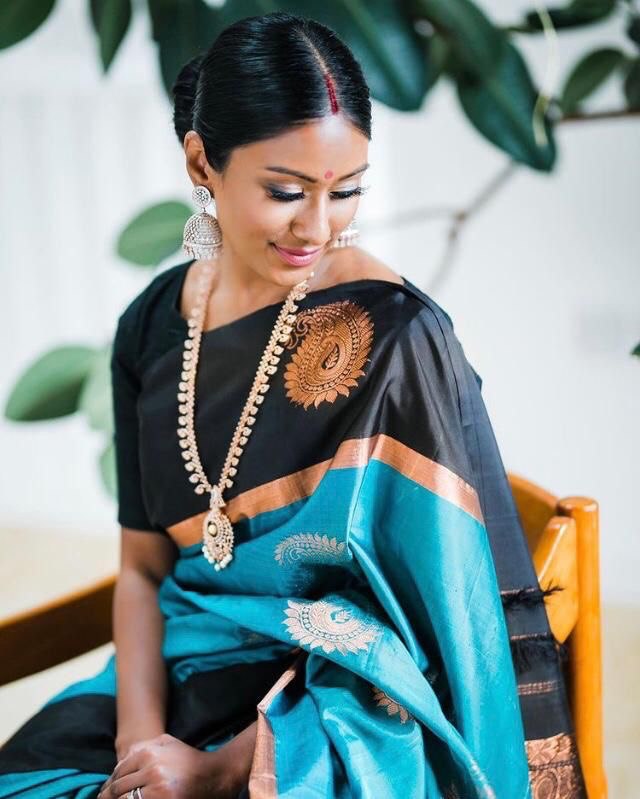 Black & Blue Zari Woven Banarasi Soft Silk by Icultuer