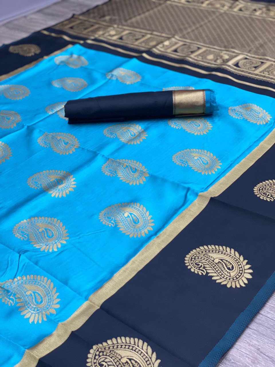 Black & Blue Zari Woven Banarasi Soft Silk by Icultuer