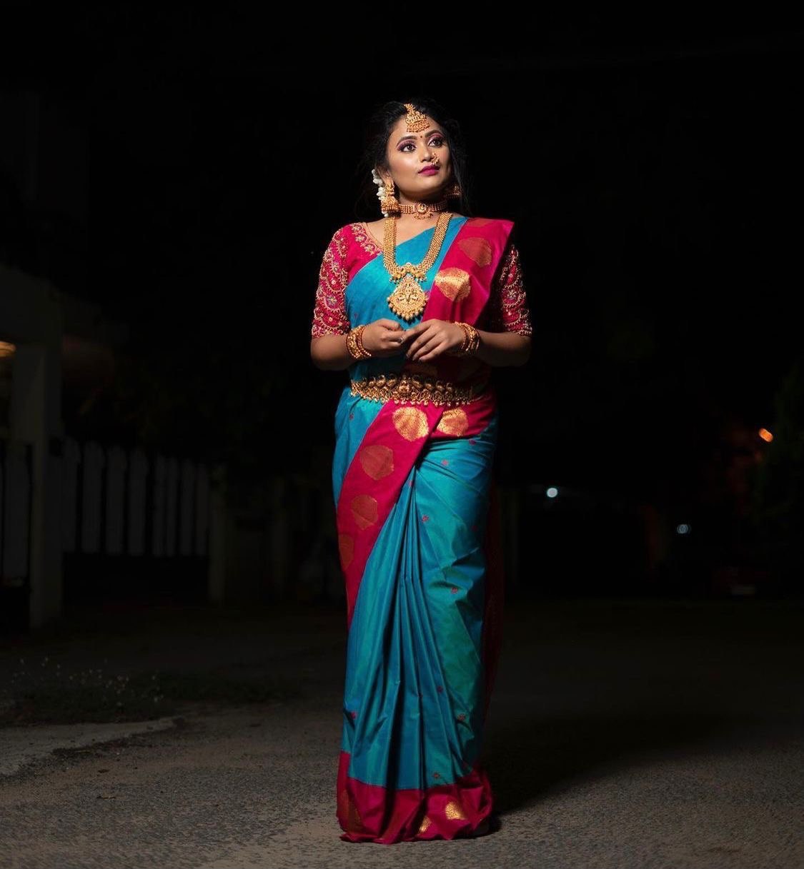 Sky Blue Banarasi Pure Silk by Icultuer with Embroidery Blouse