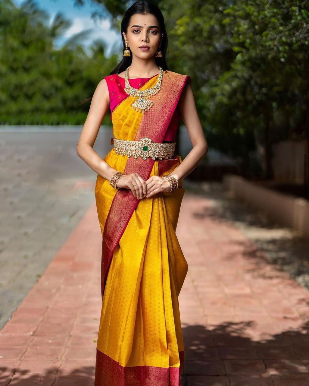 Yellow Banarasi Pure Soft Silk Woven Design by Icultuer