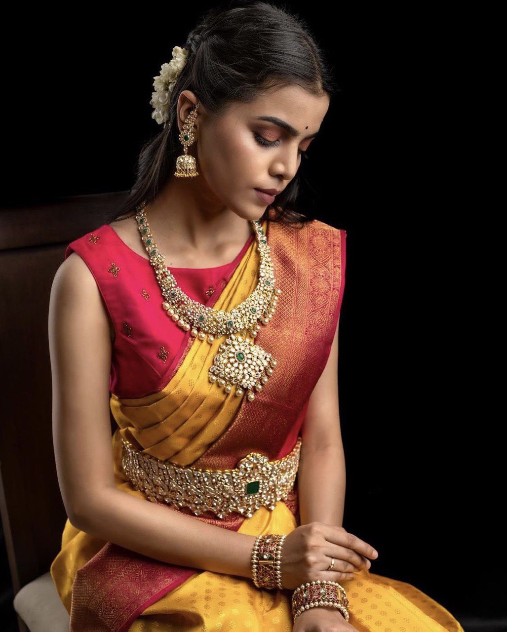 Yellow Banarasi Pure Soft Silk Woven Design by Icultuer
