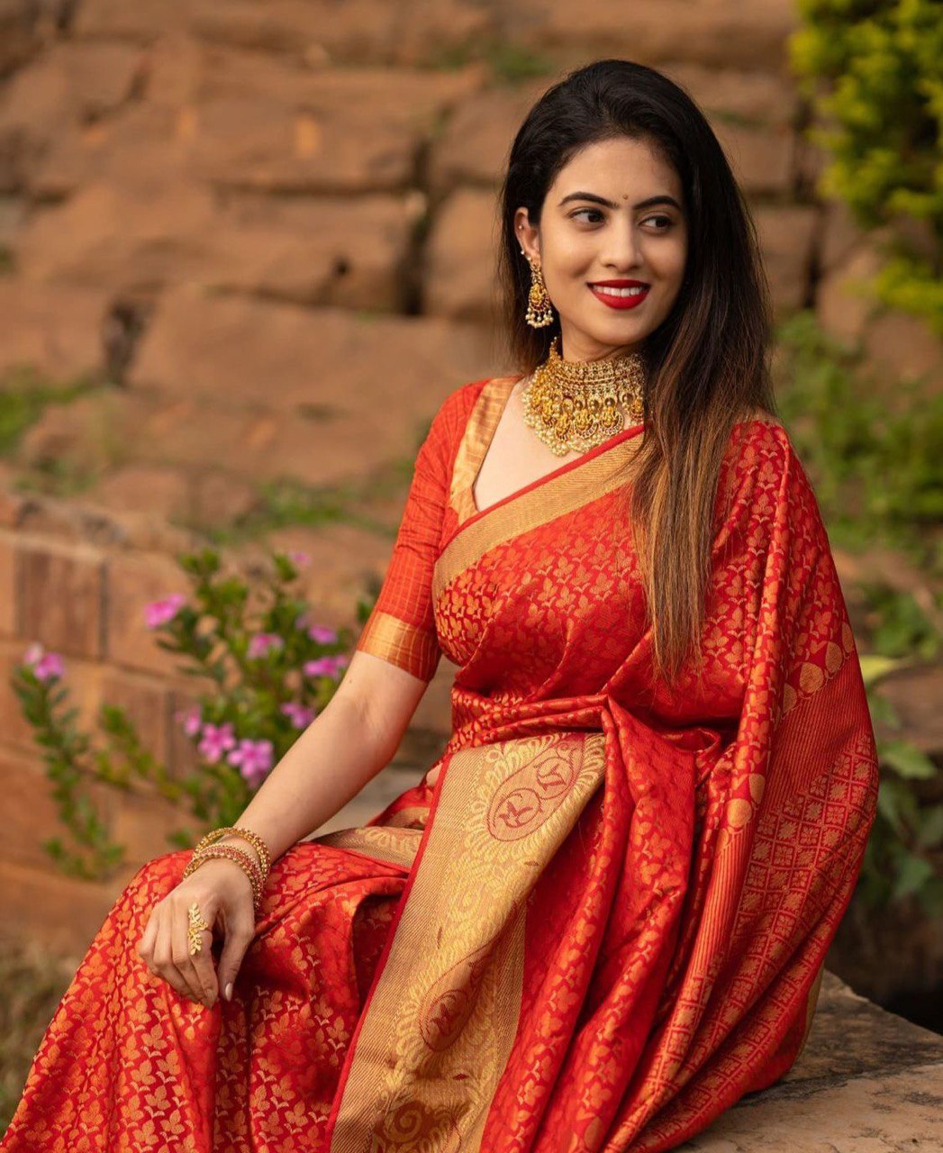 Red Jacquard Pattern Banarasi Soft Silk Cotton by Icultuer