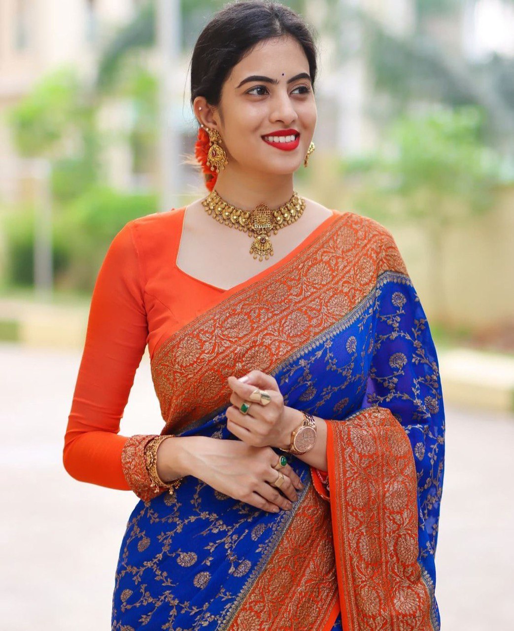 Royal Blue Woven Design Banarasi Cotton Silk by Icultuer