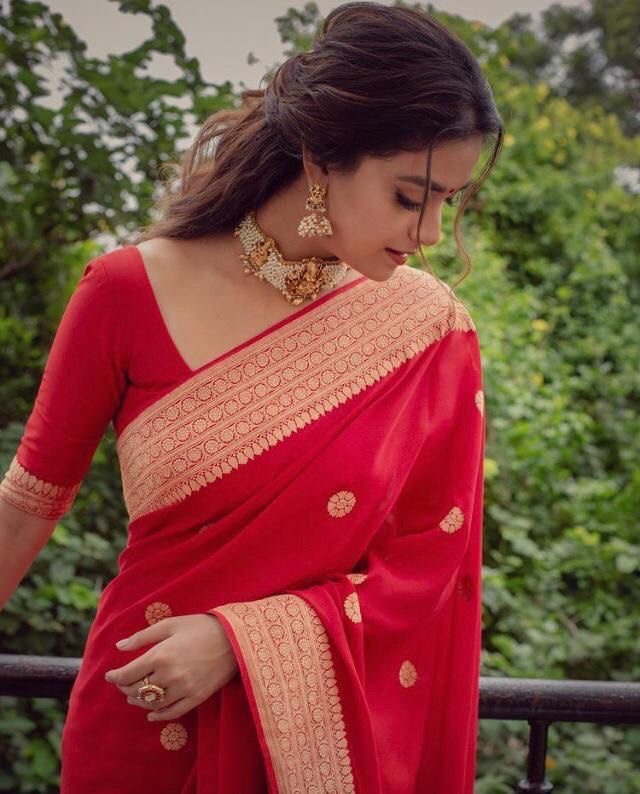 Red Kanjivaram Jacquard Silk by Icultuer with Blouse