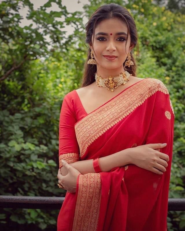 Red Kanjivaram Jacquard Silk by Icultuer with Blouse