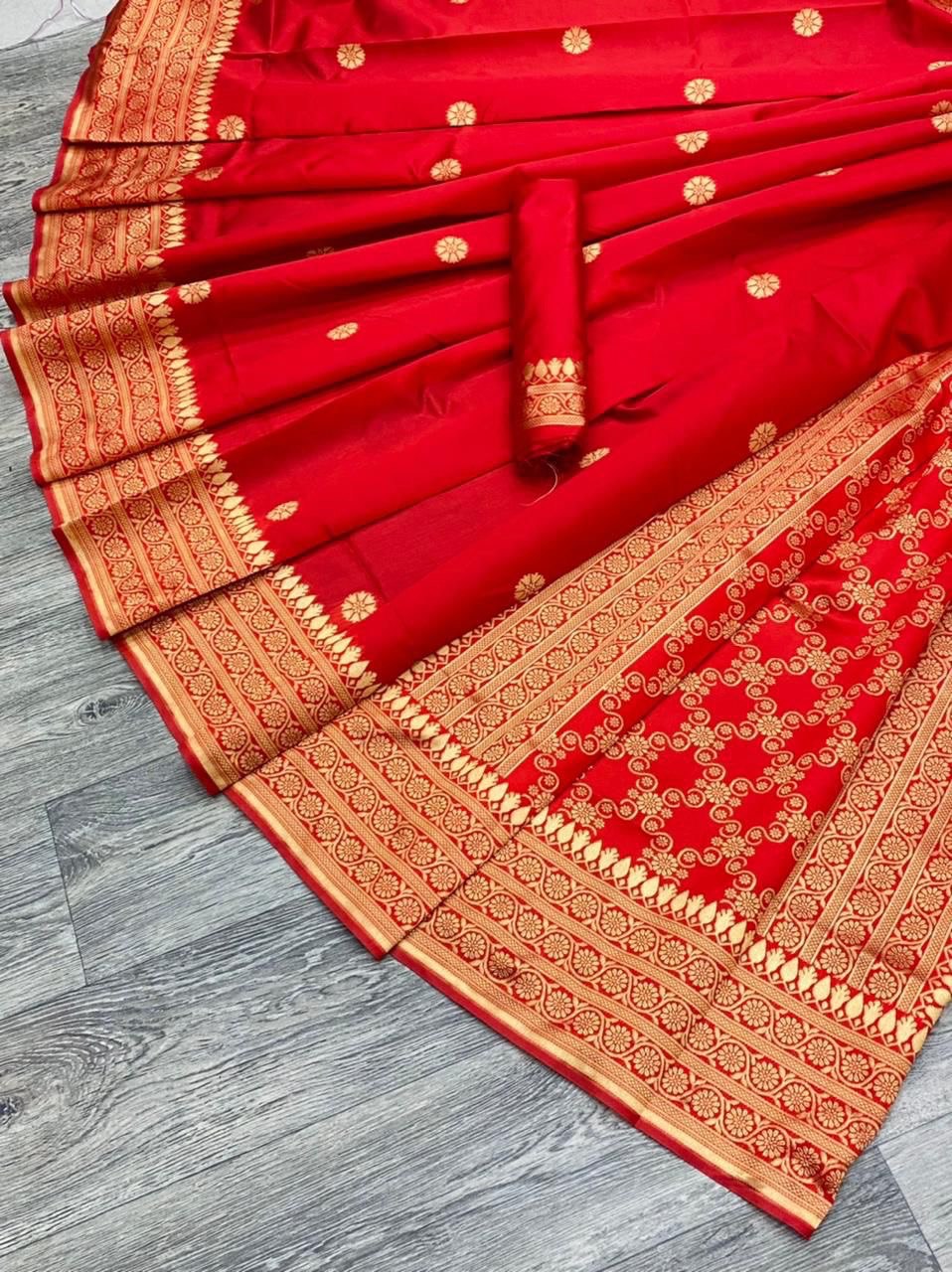 Red Kanjivaram Jacquard Silk by Icultuer with Blouse