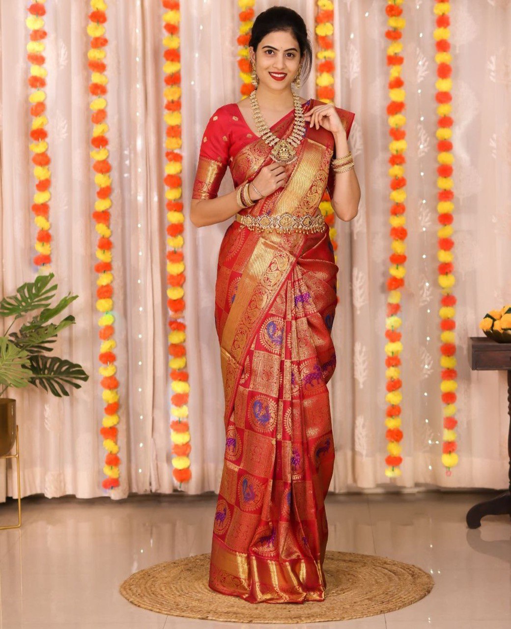 Red Designer Zari Woven Soft Silk Banarasi by Icultuer