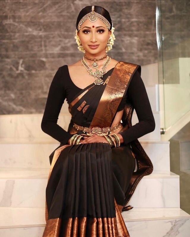 Black Handloom Weaving Banarasi Soft Silk Jacquard by Icultuer