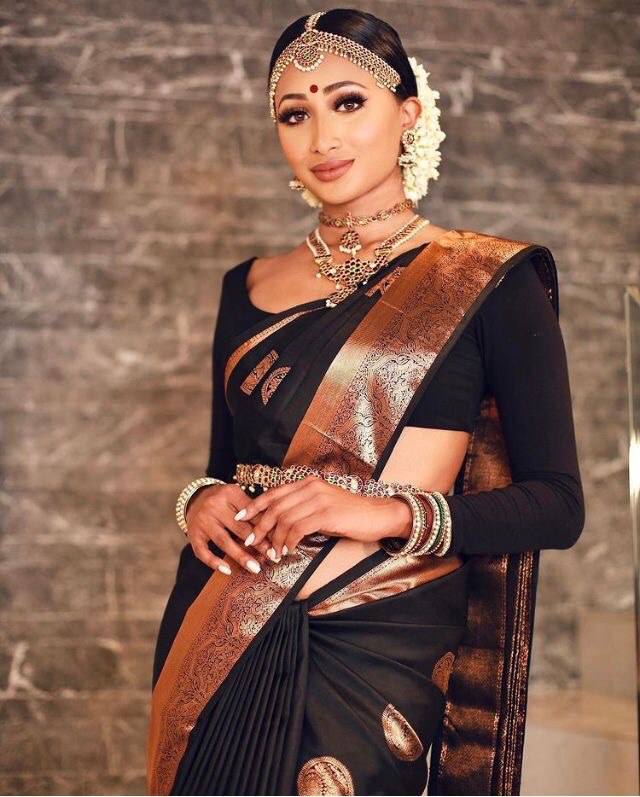 Black Handloom Weaving Banarasi Soft Silk Jacquard by Icultuer