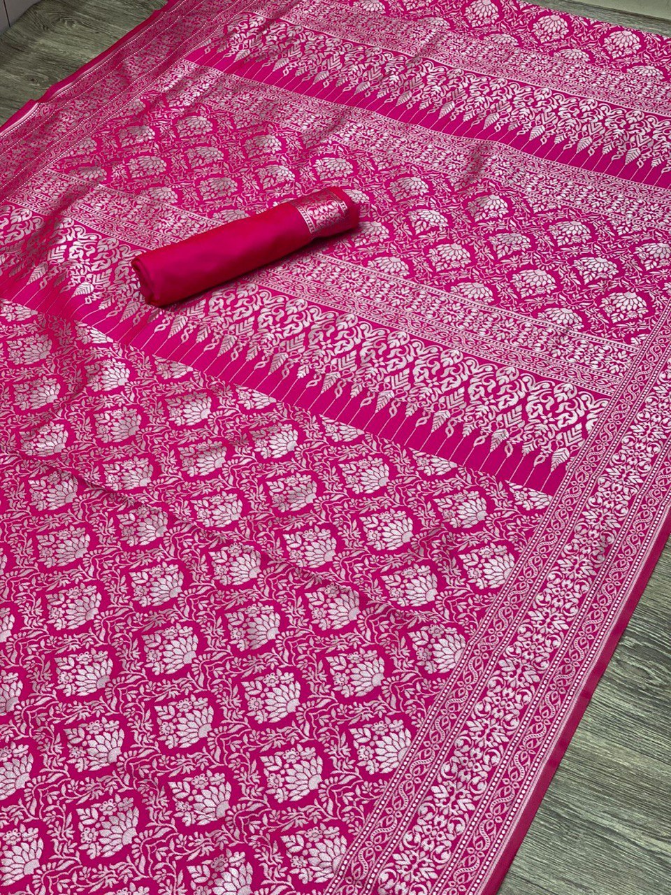 Pink Lichi Soft Silk Banarasi Jacquard by Icultuer