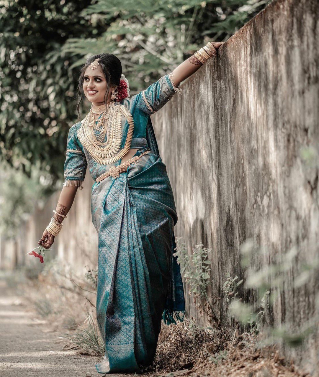 Lime Green And Blue Banarasi by Icultuer With Blouse .