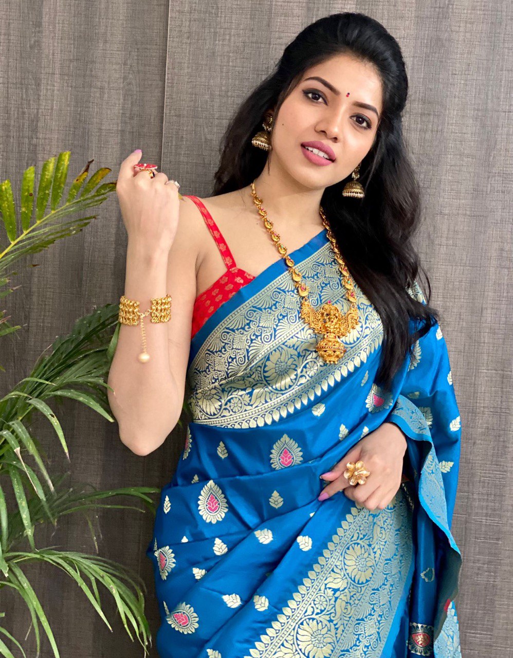 Blue Soft Silk jacquard by Icultuer with Zari Weaving Work