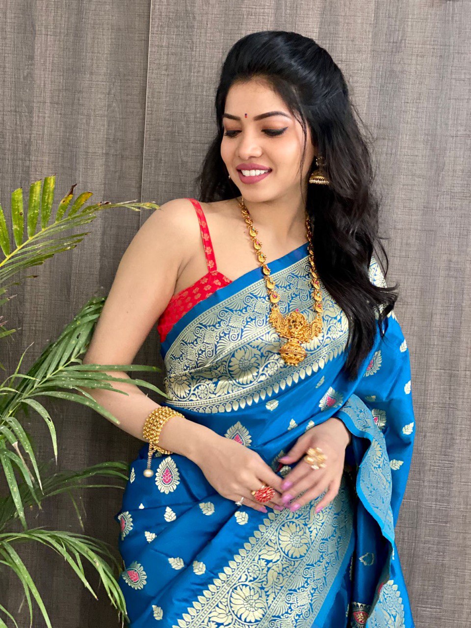 Blue Soft Silk jacquard by Icultuer with Zari Weaving Work