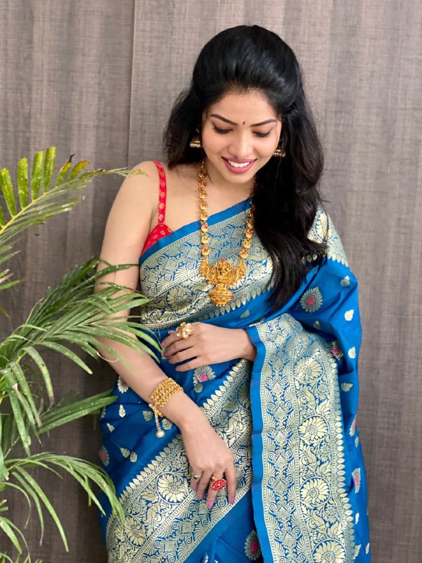 Blue Soft Silk jacquard by Icultuer with Zari Weaving Work