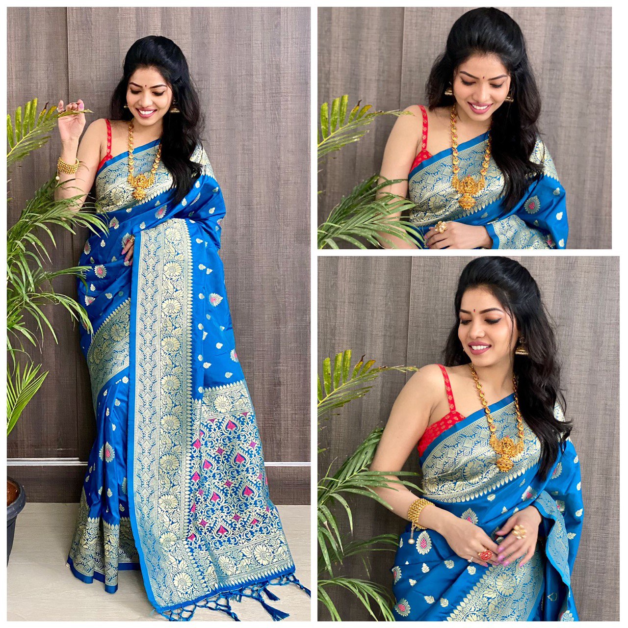 Blue Soft Silk jacquard by Icultuer with Zari Weaving Work