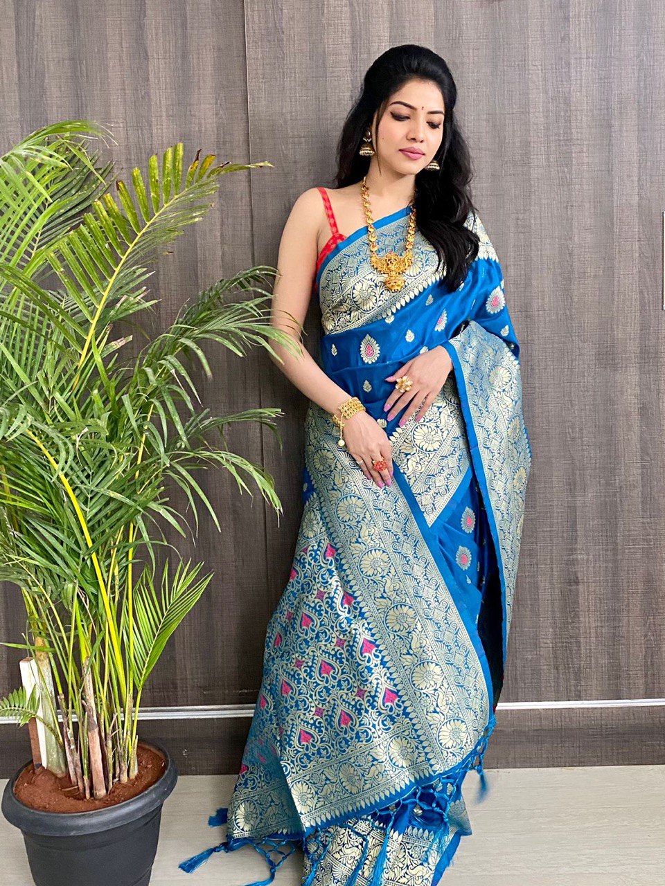 Blue Soft Silk jacquard by Icultuer with Zari Weaving Work