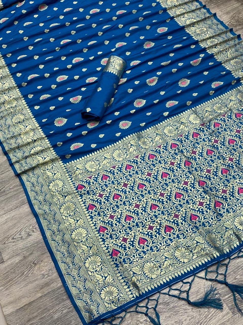 Blue Soft Silk jacquard by Icultuer with Zari Weaving Work