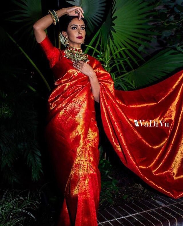 Red Peacock Design Soft Silk by Icultuer for Traditional Wear