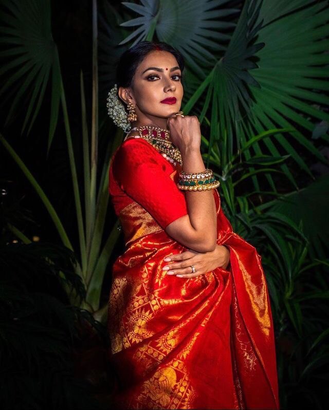 Red Peacock Design Soft Silk by Icultuer for Traditional Wear