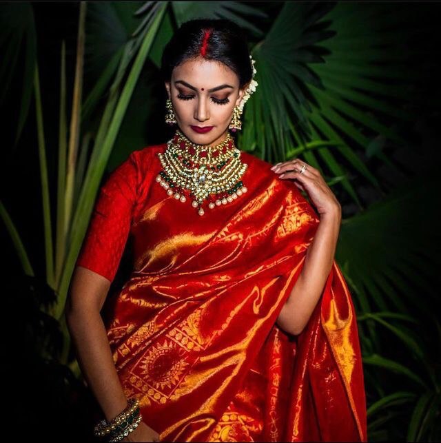 Red Peacock Design Soft Silk by Icultuer for Traditional Wear