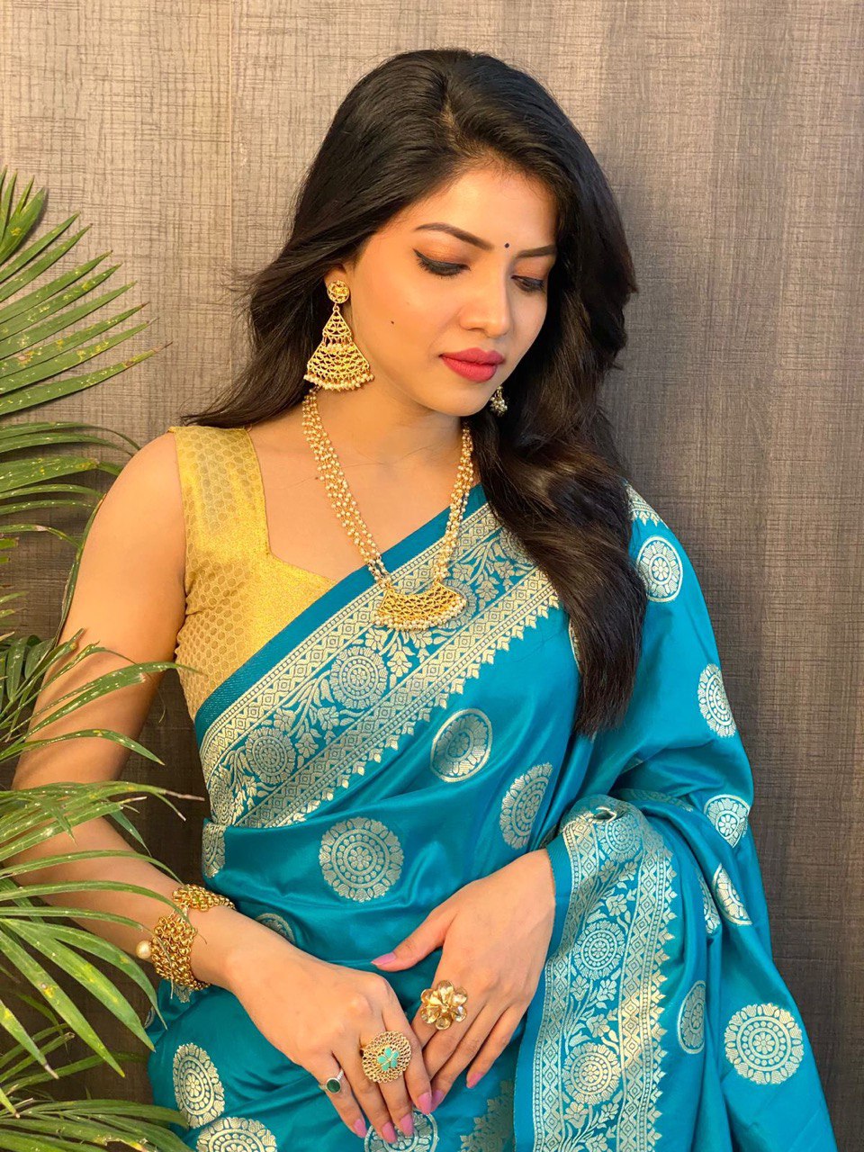 Blue Pure Banarasi Soft Silk by Icultuer with Beautiful Tassels