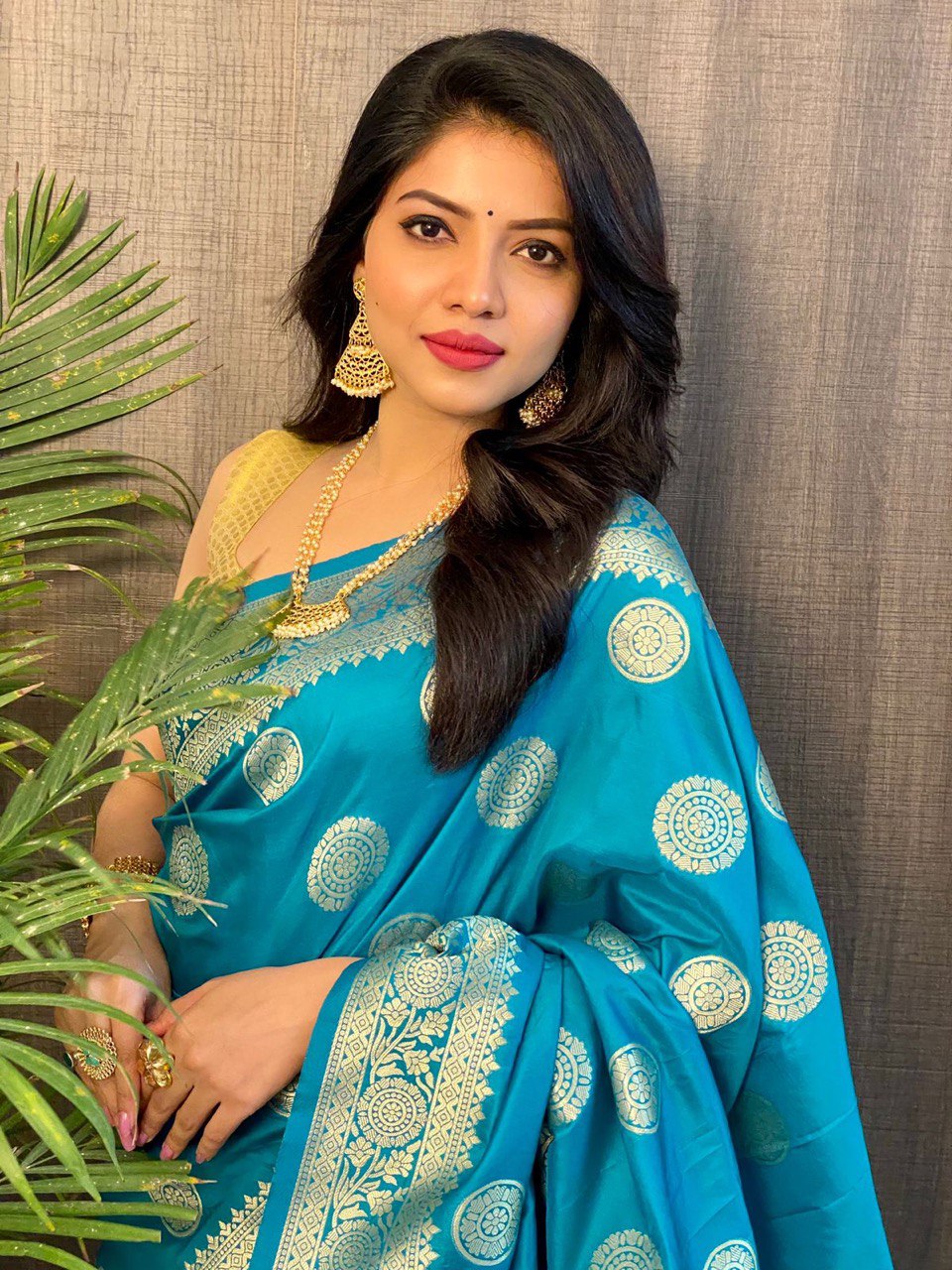 Blue Pure Banarasi Soft Silk by Icultuer with Beautiful Tassels
