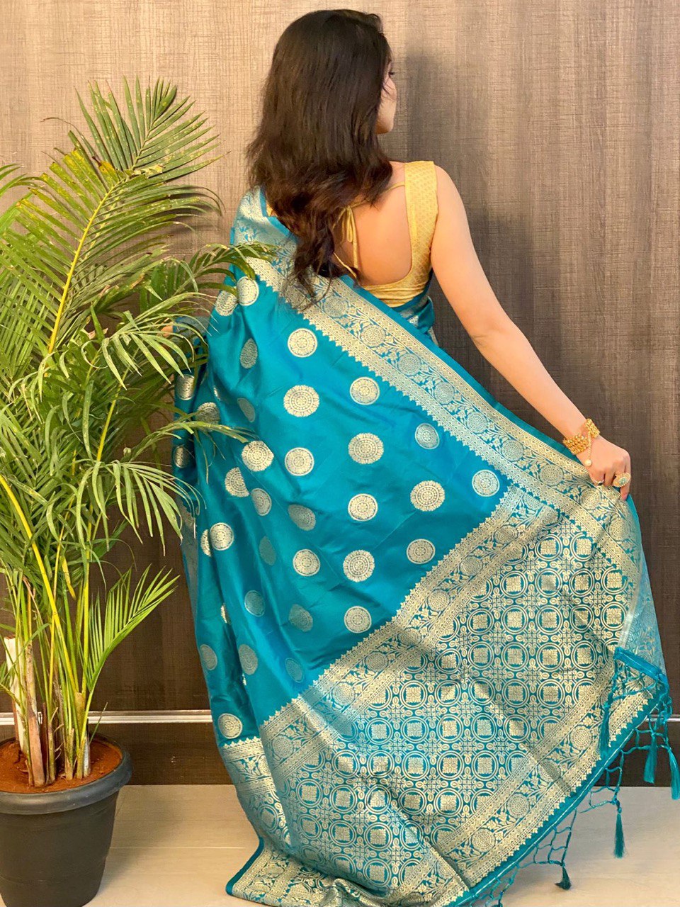 Blue Pure Banarasi Soft Silk by Icultuer with Beautiful Tassels
