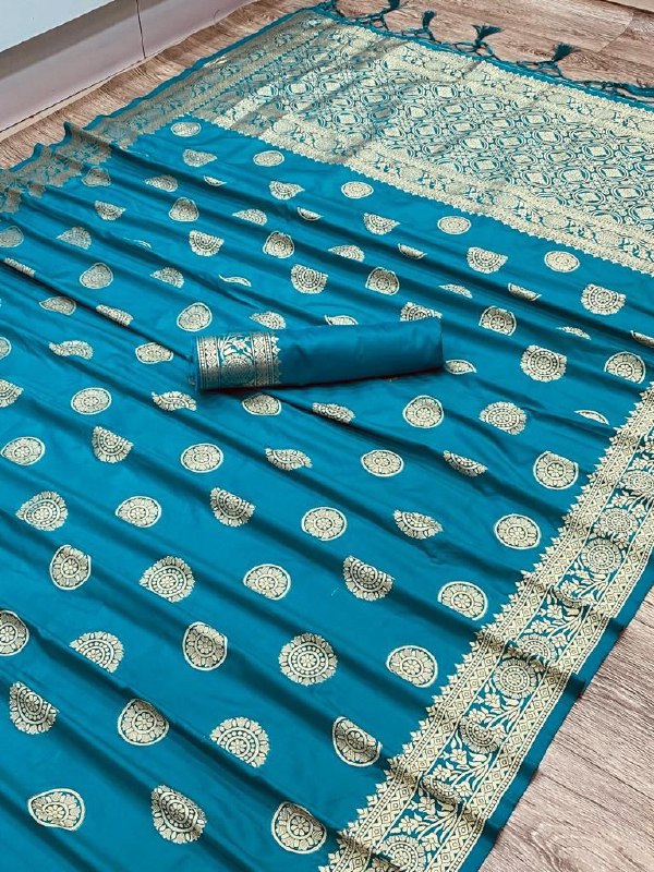 Blue Pure Banarasi Soft Silk by Icultuer with Beautiful Tassels