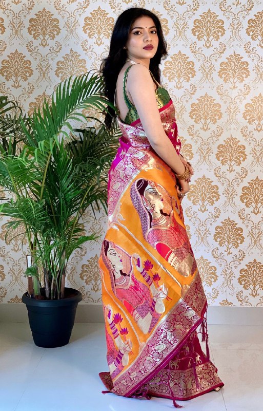 Pink Animal Printed Banarasi Art Silk by Icultuer