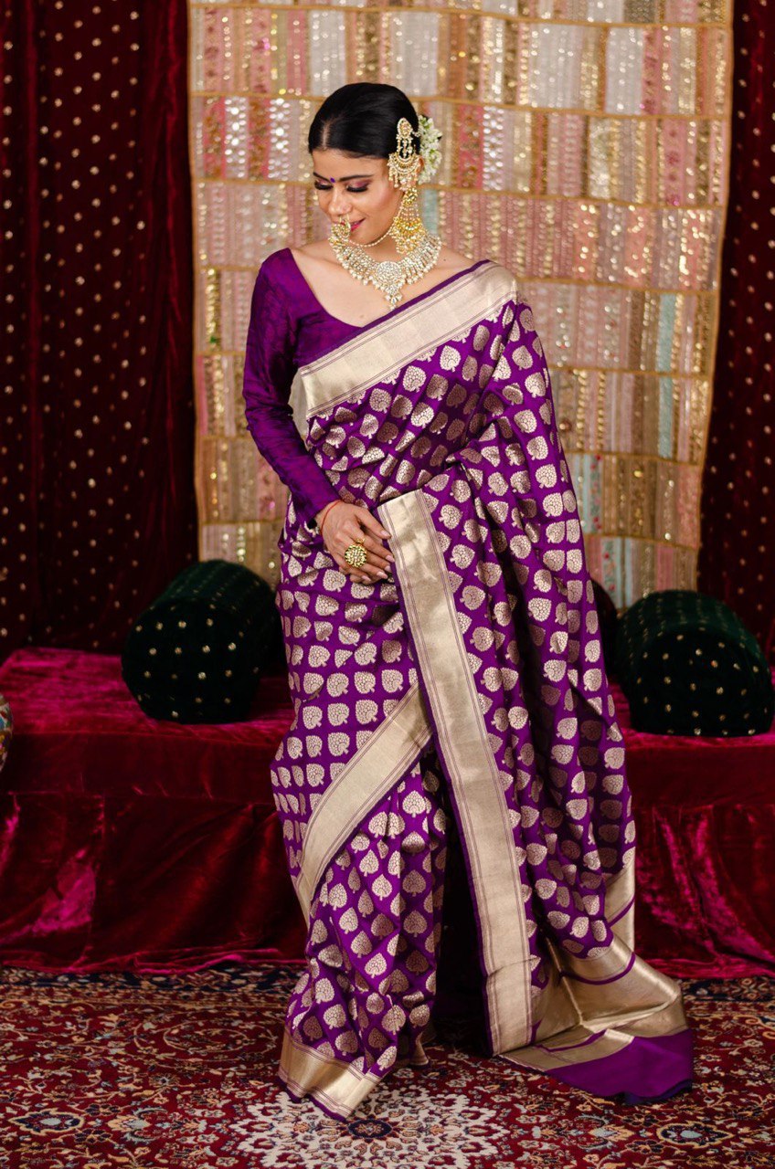 Purple Zari Woven Soft Silk Banarasi Jacquard by Icultuer