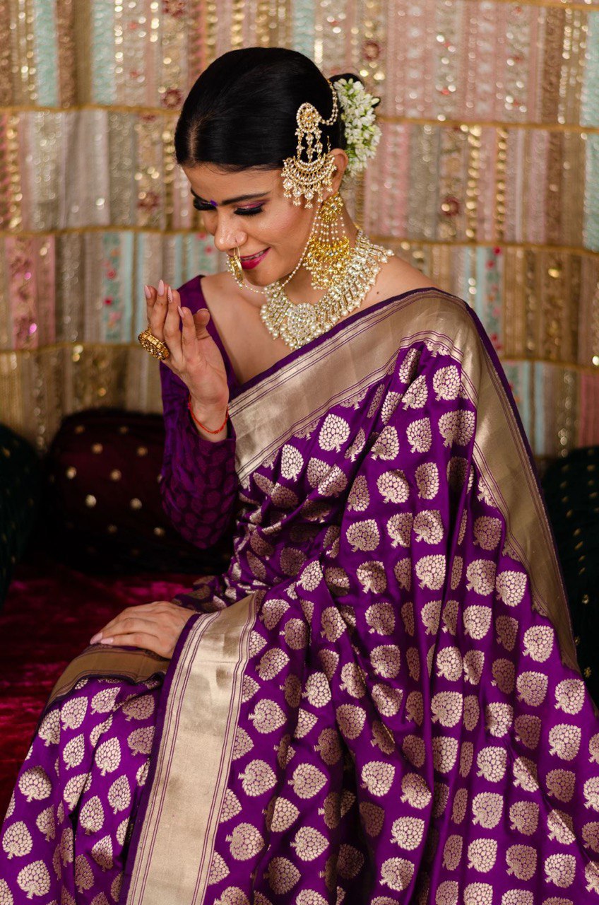 Purple Zari Woven Soft Silk Banarasi Jacquard by Icultuer