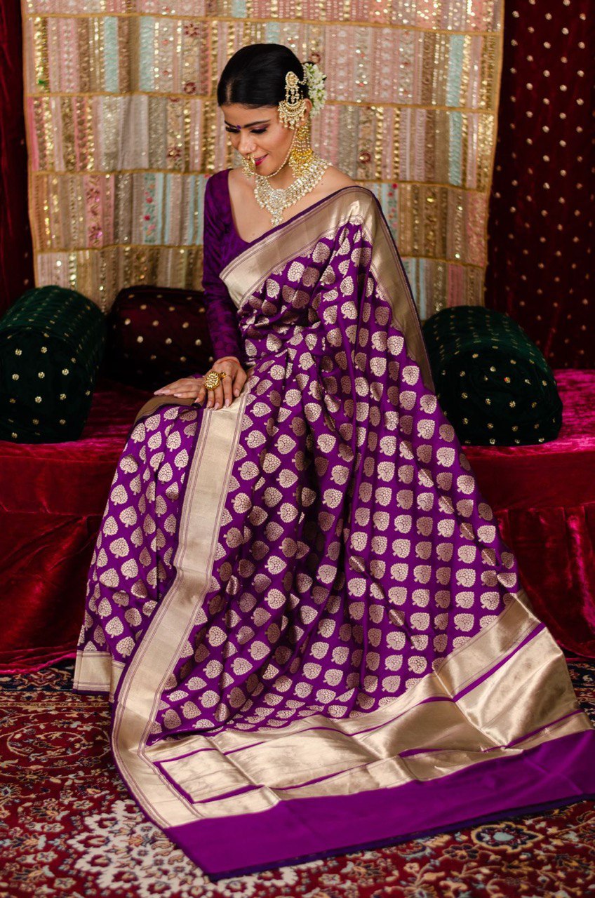Purple Zari Woven Soft Silk Banarasi Jacquard by Icultuer
