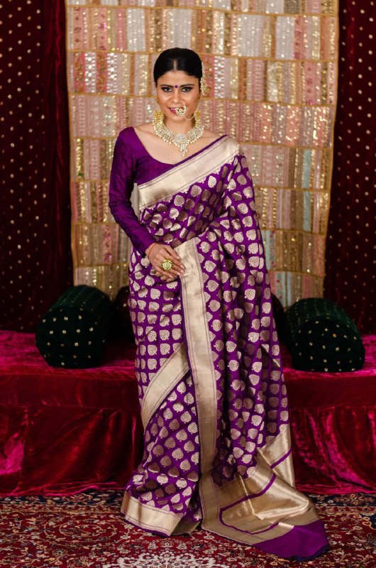 Purple Zari Woven Soft Silk Banarasi Jacquard by Icultuer