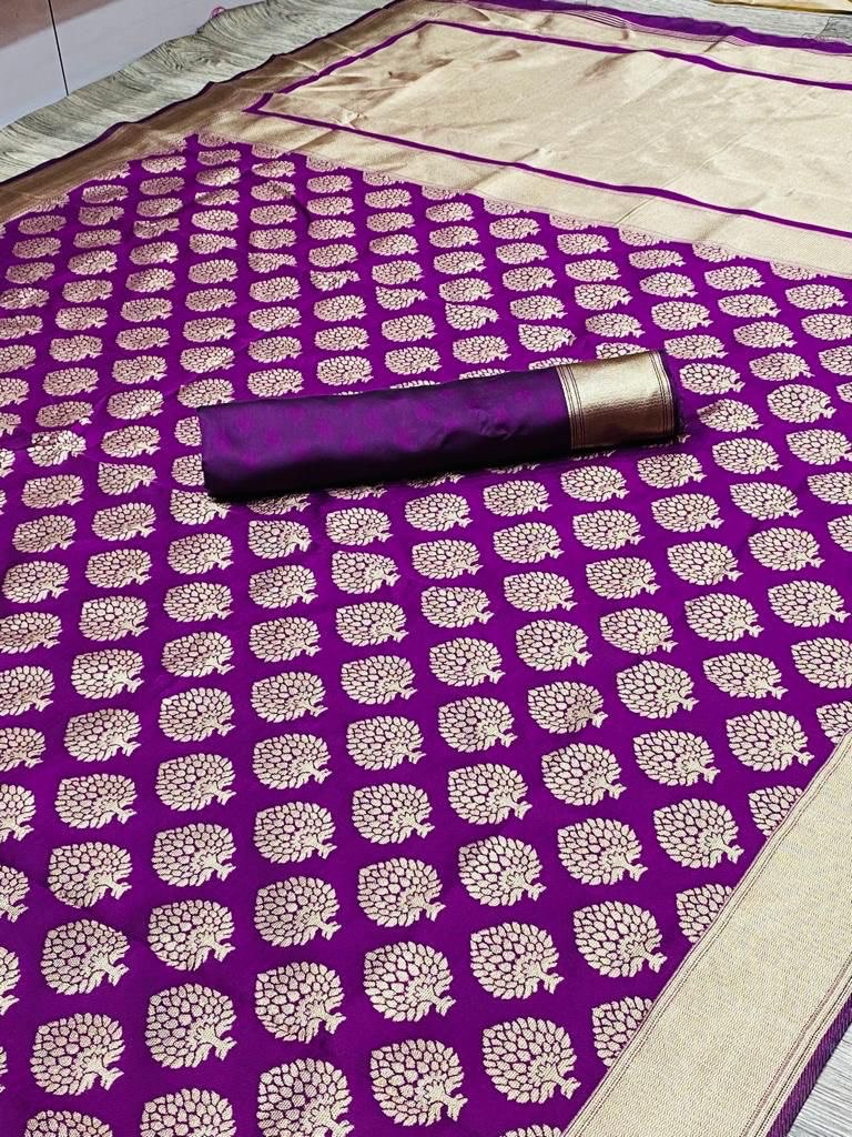 Purple Zari Woven Soft Silk Banarasi Jacquard by Icultuer