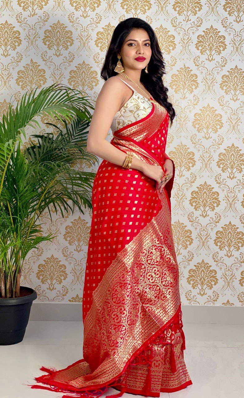 Heavy Golden Zari Woven Kanjivaram Pure Art Silk by Icultuer