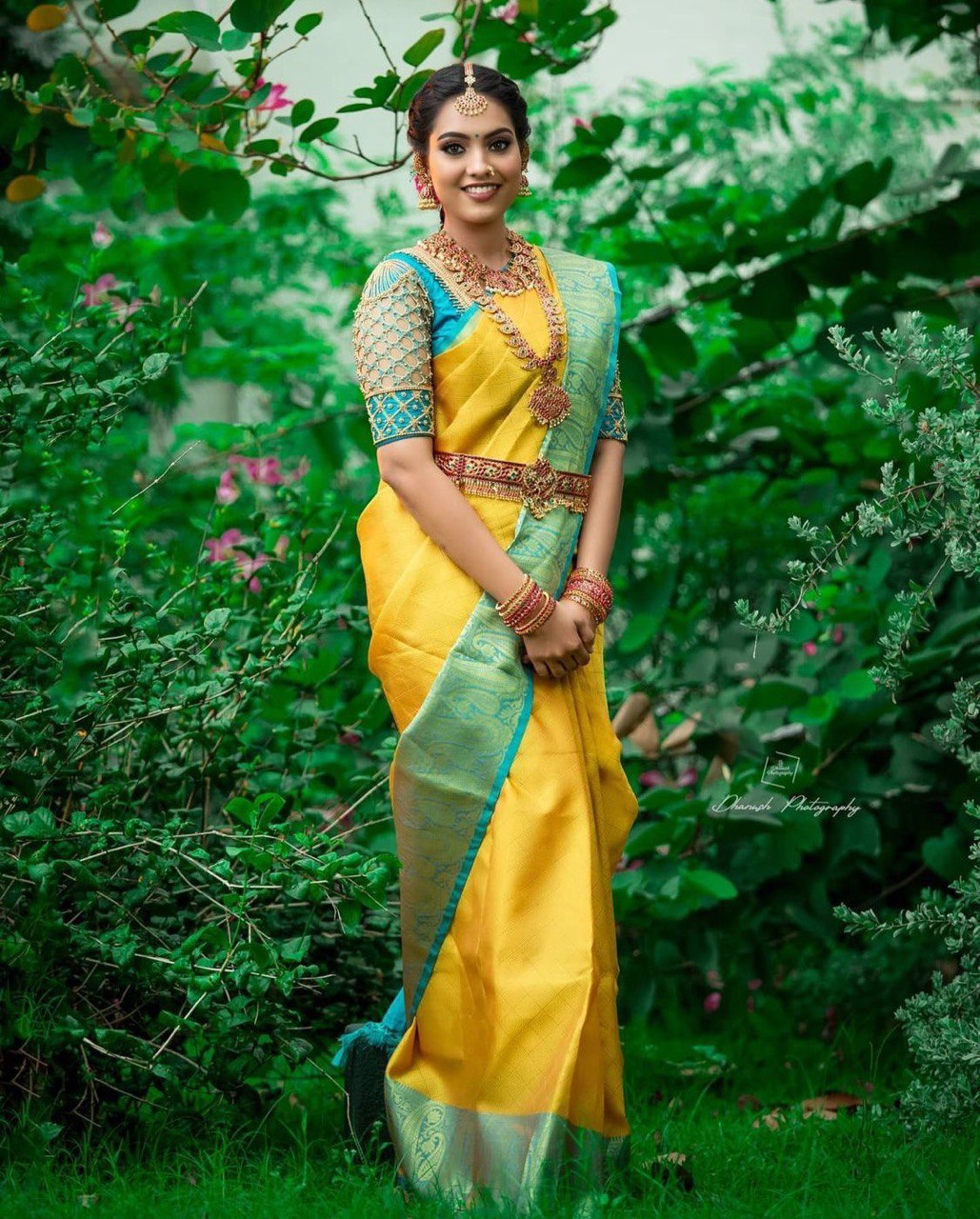 Yellow Banarasi Soft Silk Jacquard Wedding by Icultuer