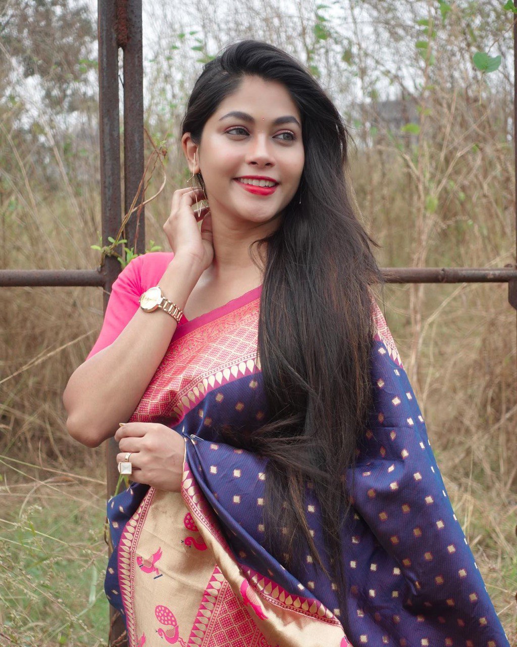 Hand Block Printed Banarasi Soft Silk jacquard by Icultuer