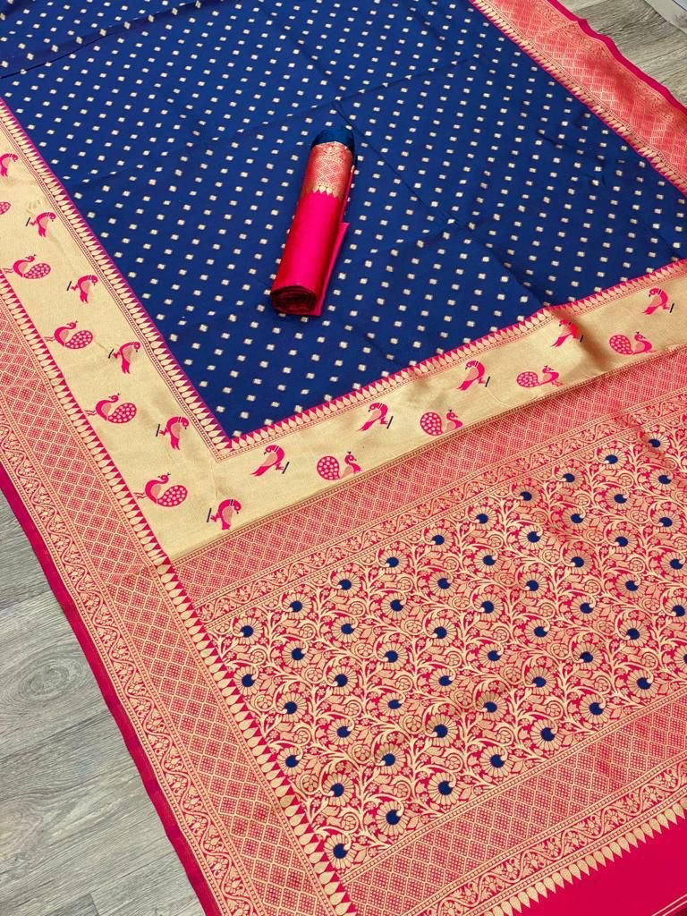Hand Block Printed Banarasi Soft Silk jacquard by Icultuer