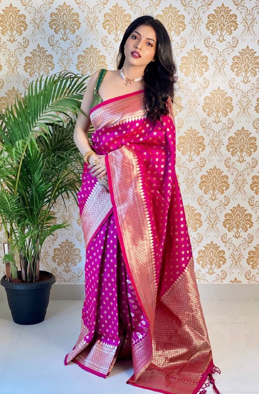Pink Floral Printed Kanjivaram Pure Silk jacquard by Icultuer