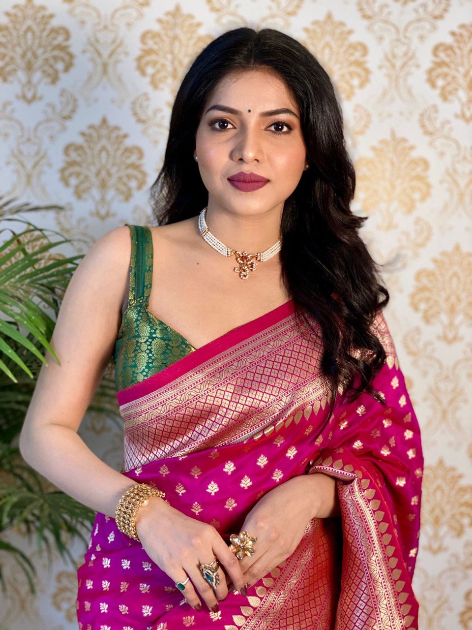Pink Floral Printed Kanjivaram Pure Silk jacquard by Icultuer