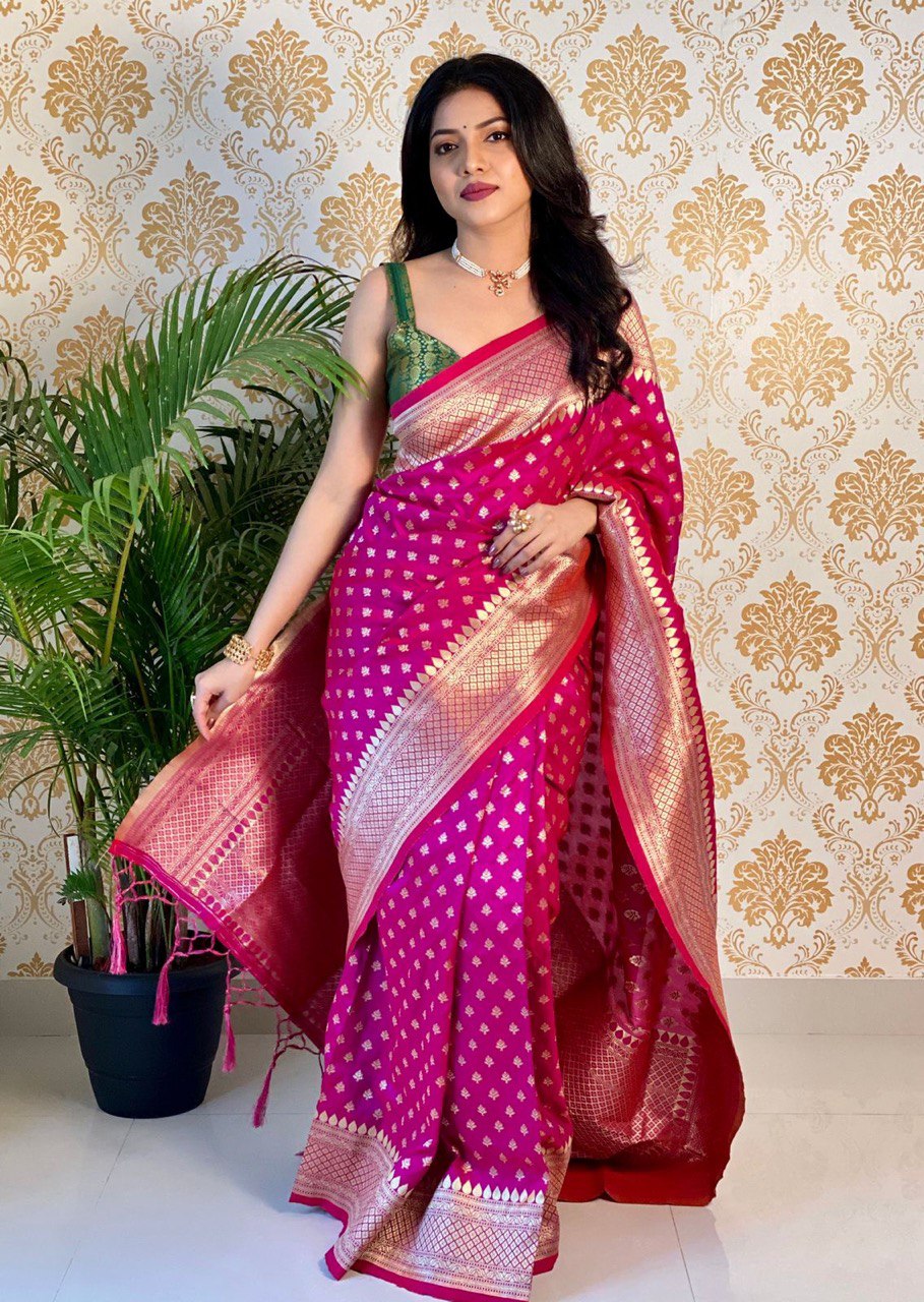 Pink Floral Printed Kanjivaram Pure Silk jacquard by Icultuer