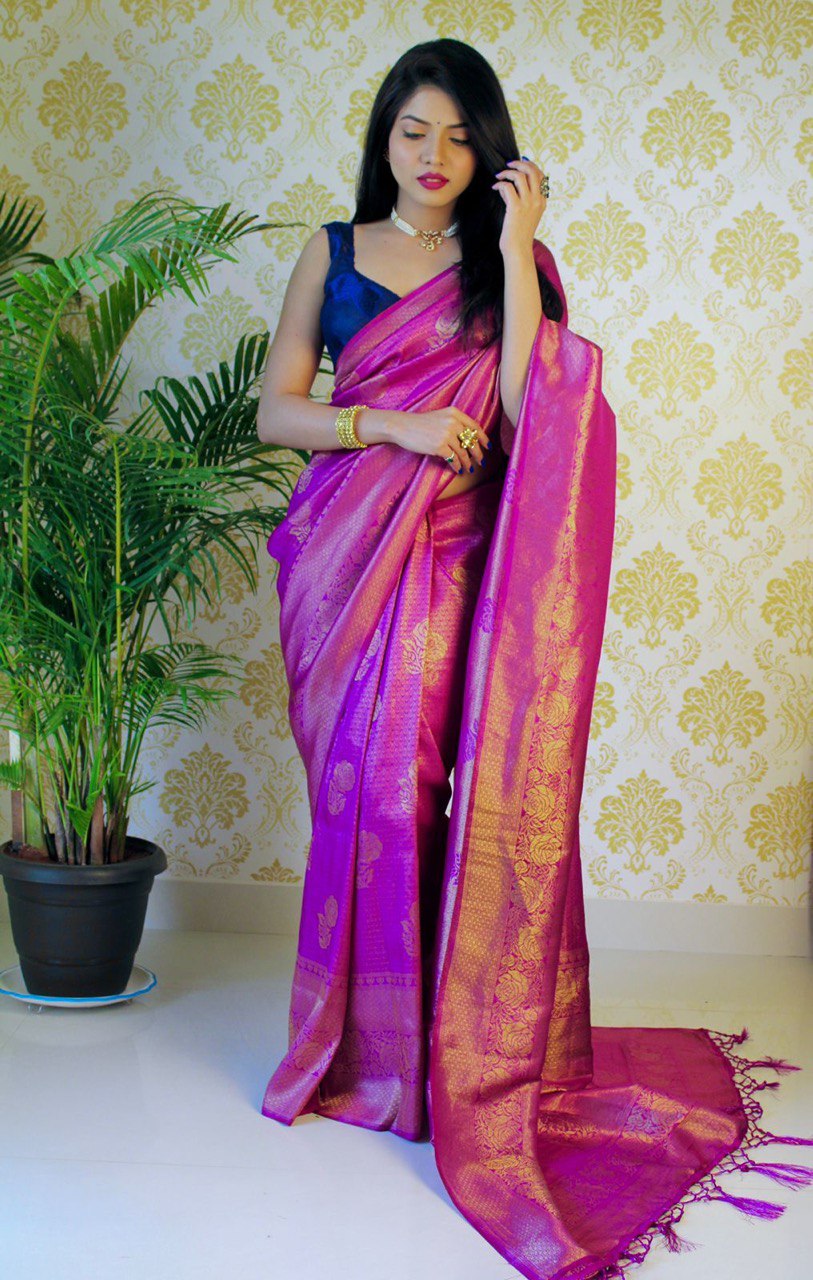 Purple Banarasi Soft Silk by Icultuer for Party Wear