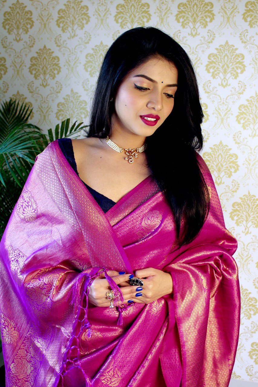 Purple Banarasi Soft Silk by Icultuer for Party Wear
