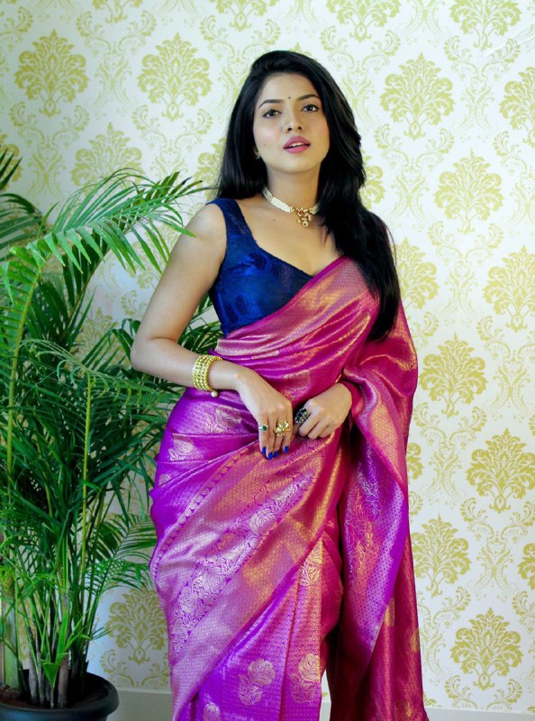 Purple Banarasi Soft Silk by Icultuer for Party Wear