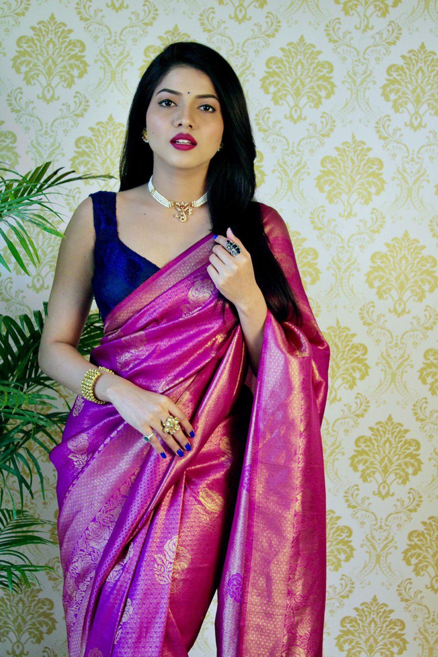 Purple Banarasi Soft Silk by Icultuer for Party Wear