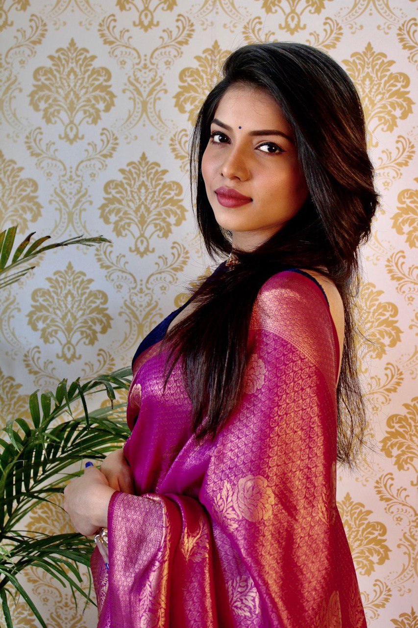 Purple Banarasi Soft Silk by Icultuer for Party Wear